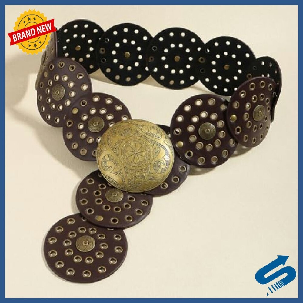 Wide Disc Belt Western Style PU Leather Adjustable 45-59in Length - Picture 5 of 6